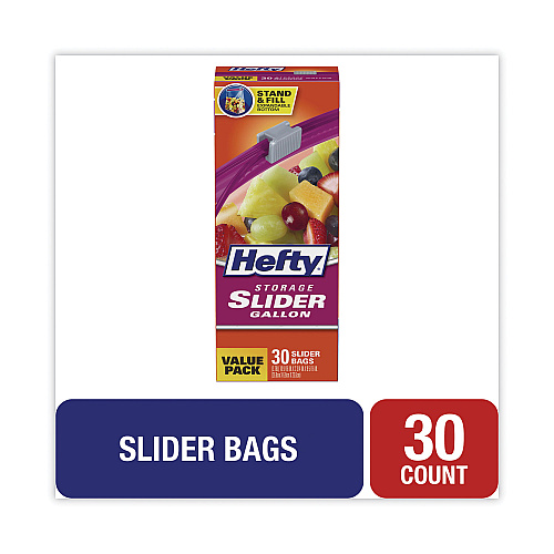 Hefty Slider Stand and Fill Food Storage Bags, Gallon, 10.56" x 11", Clear, 30/Box (R88071)