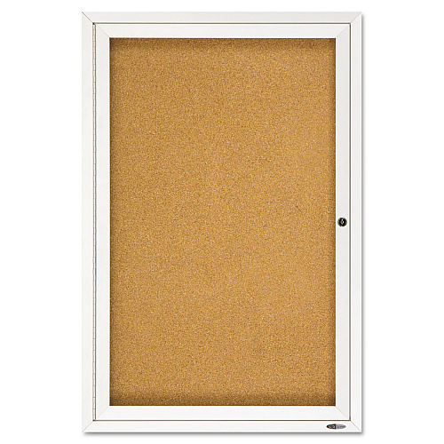 Quartet Enclosed Indoor Cork Bulletin Board with One Hinged Door, 24 x 36, Tan Surface, Silver Aluminum Frame (2363)