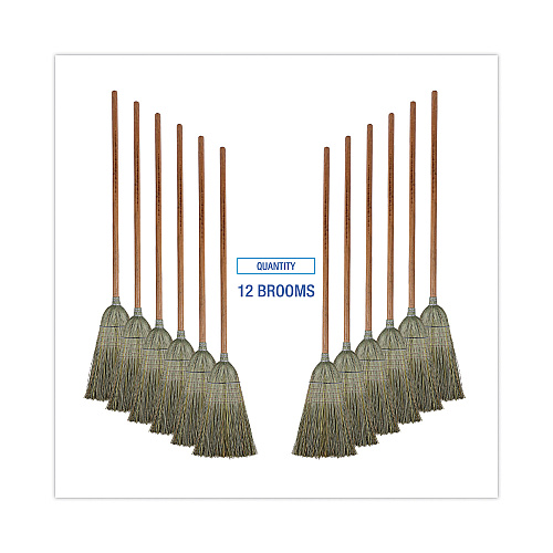 Boardwalk&reg; Corn Fiber Bristle Broom, 42" Wood Handle, 12 Brooms (BWK932YCT)