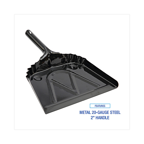Boardwalk&reg; Metal Dust Pan, 12" Wide, 2" Handle, Black (BWK04212EA)