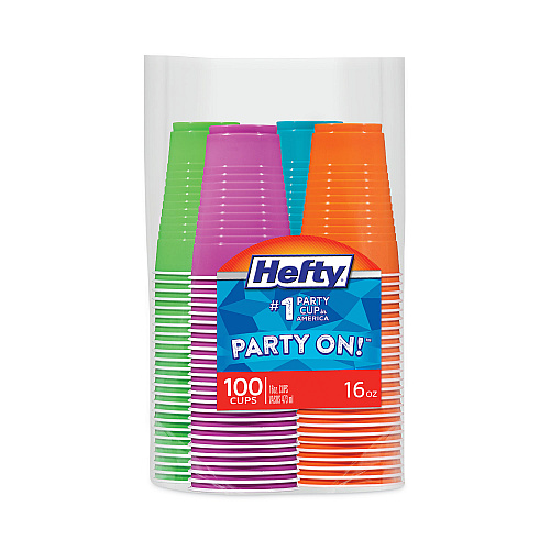 Hefty Easy Grip Disposable Plastic Party Cups, 16 oz, Assorted Colors, 100/Pack, 4 Packs/Carton (C21637CT)