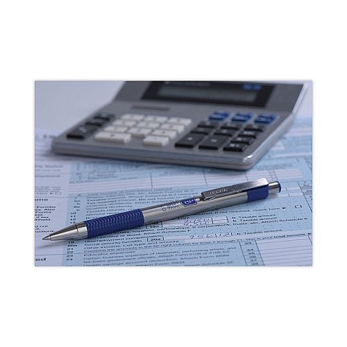 Zebra F-301 Ballpoint Pen, Retractable, Fine 0.7 mm, Blue Ink, Stainless Steel/Blue Barrel (27120)