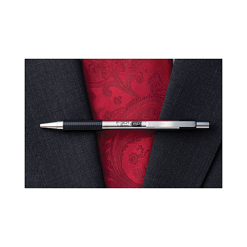 Zebra F-301 Ballpoint Pen, Retractable, Bold 1.6 mm, Black Ink, Stainless Steel/Black Barrel, 12/Pack (27310)