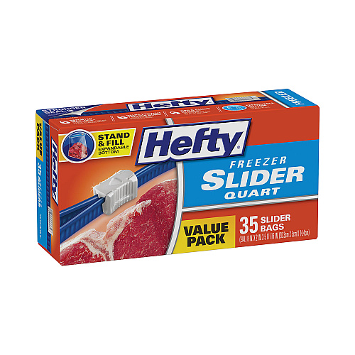 Hefty Slider Stand and Fill Freezer Storage Bags, 32 oz, 7" x 8", Clear, 35/Box (R88079)