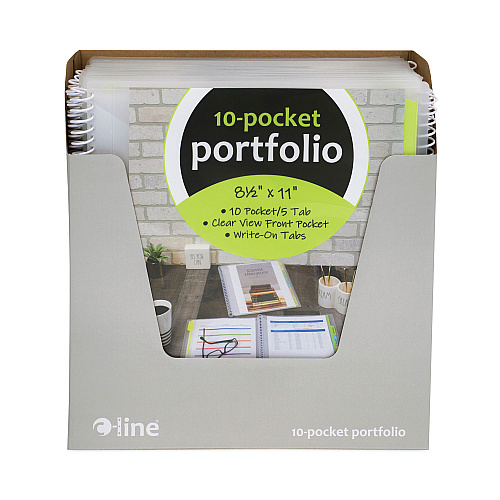 C-Line 10-Pocket Poly Portfolio with Write-On Tabs, 8.5 x 11, Clear/Clear (33650)