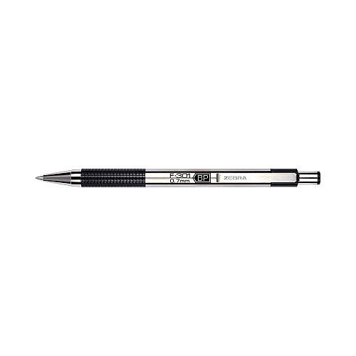 Zebra F-301 Ballpoint Pen, Retractable, Fine 0.7 mm, Black Ink, Stainless Steel/Black Barrel, 2/Pack (27112)