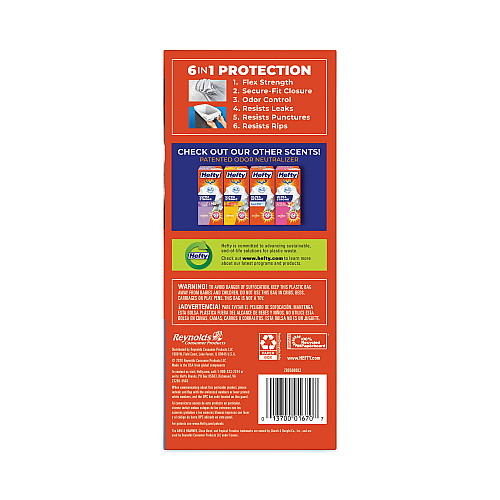 Hefty Ultra Strong Scented Tall Kitchen Bags, Drawstring, 13 gal, Clean Burst, 24.75" x 24.88", White, 80 Bags/Box, 3 Boxes/Carton (E88356CT)