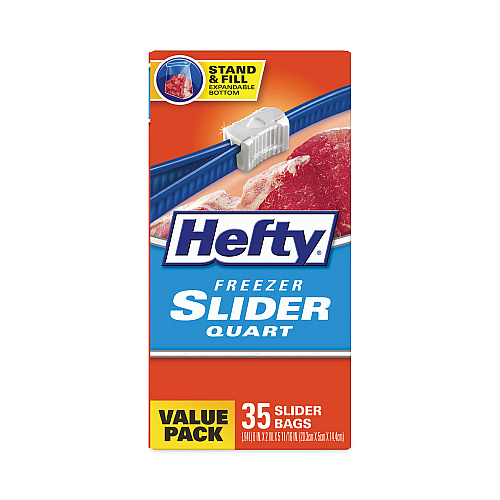 Slider Bags, 1 qt, 2.5 mil, 7" x 8", Clear, 35 Bags/Box, 9 Boxes/Carton