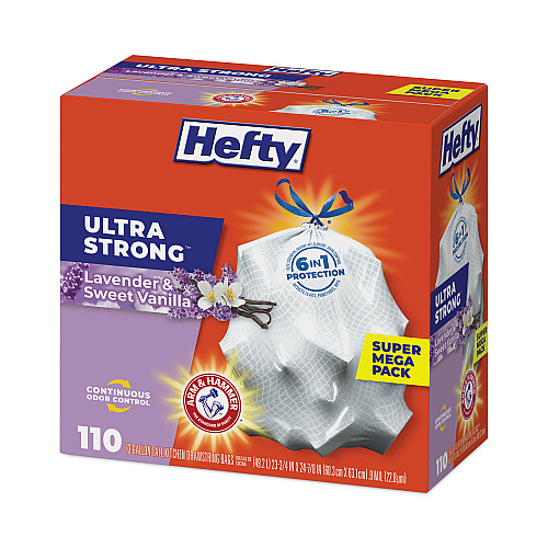 Hefty Ultra Strong Scented Tall Kitchen Bags, Drawstring, 13 gal, Lavender/Vanilla, 23.75" x 24.88", White, 110/Box, 3 Boxes/Carton (E88366CT)
