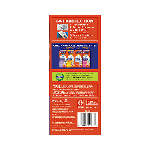 Hefty Extra Heavy-Duty Ultra Strong Scented Tall Kitchen Bags, Drawstring, 13 gal, Clean Burst, 23.75" x 24.88", White, 80/Box (E88356)