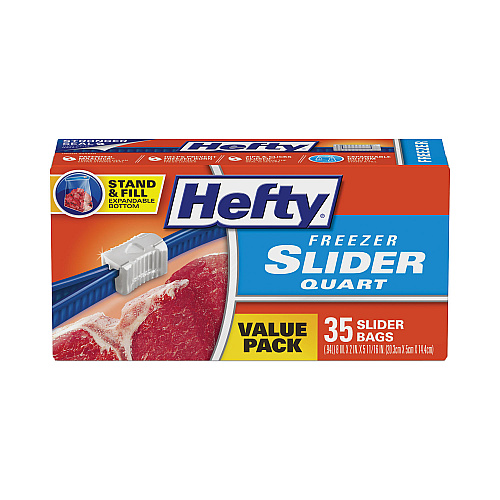 Hefty Slider Stand and Fill Freezer Storage Bags, 32 oz, 7" x 8", Clear, 35/Box (R88079)