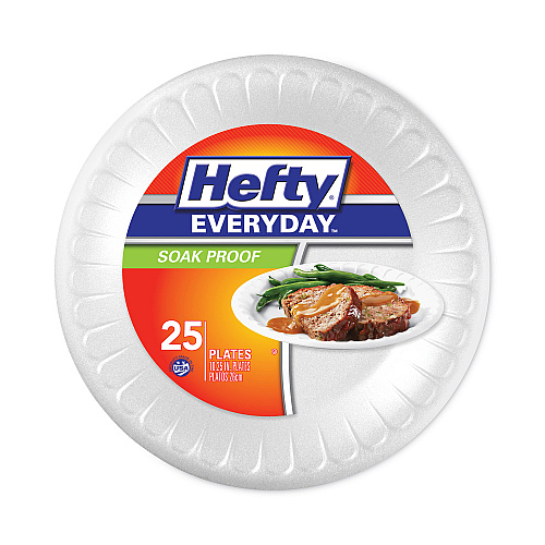 Hefty Soak Proof Tableware, Foam Plates, 10.25" dia, White, 25/Pack, 10 Packs/Carton (D21029CT)