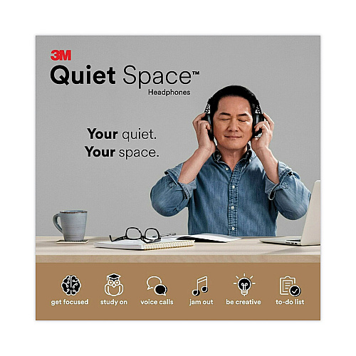3M Quiet Space Headphones, Black (QUIETSPSIOC)