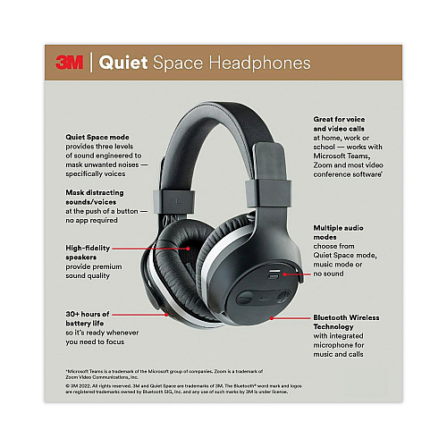3M Quiet Space Headphones, Black (QUIETSPSIOC)