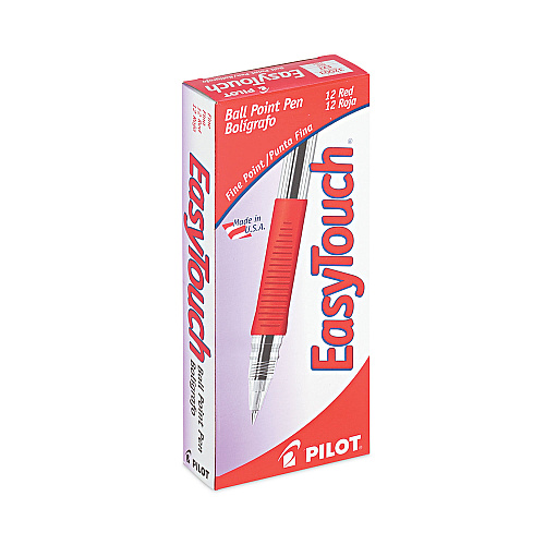 Pilot EasyTouch Ballpoint Pen, Stick, Fine 0.7 mm, Red Ink, Clear/Red Barrel, Dozen (32003)