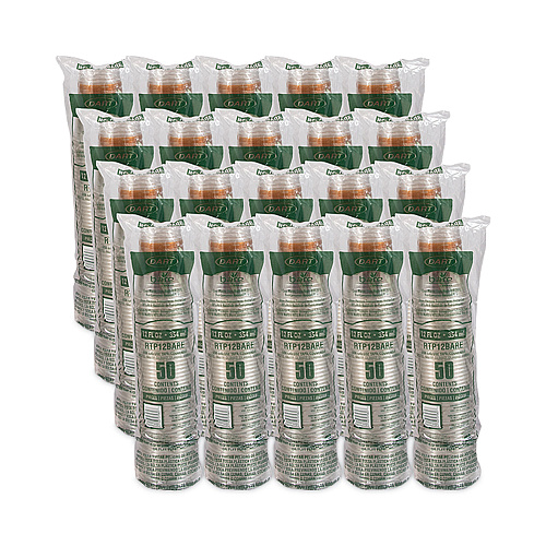 Dart Bare Eco-Forward RPET Cold Cups, ProPlanet Seal, 12 oz to 14 oz, Leaf Design, Clear, Squat, 50/Pack, 20 Packs/Carton (RTP12BARECT)