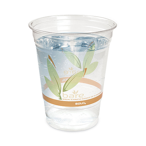 Dart Bare Eco-Forward RPET Cold Cups, ProPlanet Seal, 12 oz to 14 oz, Leaf Design, Clear, Squat, 50/Pack, 20 Packs/Carton (RTP12BARECT)