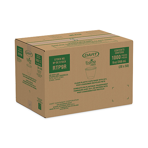 Dart Bare Eco-Forward RPET Cold Cups, ProPlanet Seal, 9 oz, Leaf Design, Clear/Green/Orange, 1,000/Carton (RTP9RBARE)