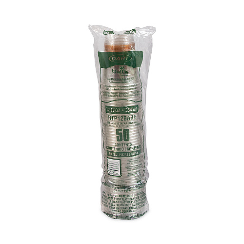 Dart Bare Eco-Forward RPET Cold Cups, ProPlanet Seal, 12 oz to 14 oz, Leaf Design, Clear, Squat, 50/Pack, 20 Packs/Carton (RTP12BARECT)