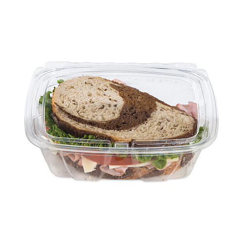 Dart ClearPac SafeSeal rPET Tamper-Resistant Container, ProPlanet Seal, Flat Lid, 24oz, 6.4 x 1.9 x 7.1, Clear, 100/Bag, 2 Bags/CT (CH24DEF)