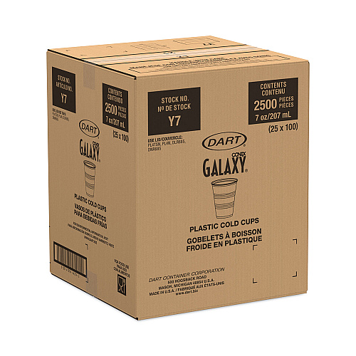 Dart High-Impact Polystyrene Cold Cups, 7 oz, Translucent, 100 Cups/Sleeve, 25 Sleeves/Carton (Y7)
