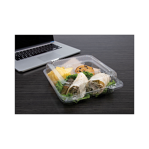 Dart StayLock Clear Hinged Lid Containers, 3-Compartment, 8.6 x 9 x 3, Clear, Plastic, 100/Packs, 2 Packs/Carton (C55UT3)