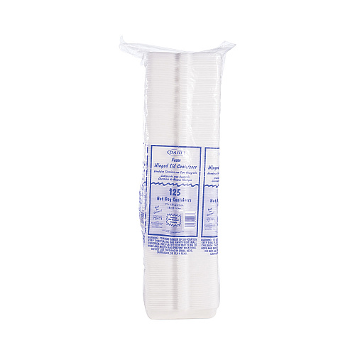 Dart Foam Hinged Lid Container, Hot Dog Container, 3.8 x 7.1 x 2.3, White,125/Bag, 4 Bags/Carton (72HT1)