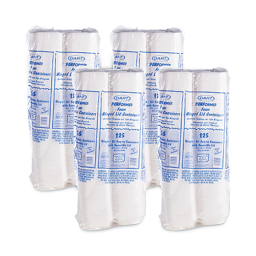 Dart Foam Hinged Lid Container, Hoagie Container with Removable Lid, 5.3 x 9.8 x 3.3, White, 125/Bag, 4 Bags/Carton (99HT1R)