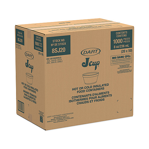 Dart Foam Container, Extra Squat, 8 oz, White, 1,000/Carton (8SJ20)