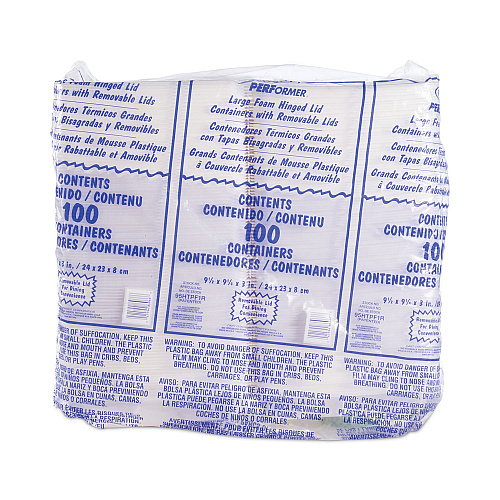 Dart Foam Hinged Lid Container, Performer Perforated Lid, 9.3 x 9.5 x 3, White, 100/Bag, 2 Bag/Carton (95HTPF1R)