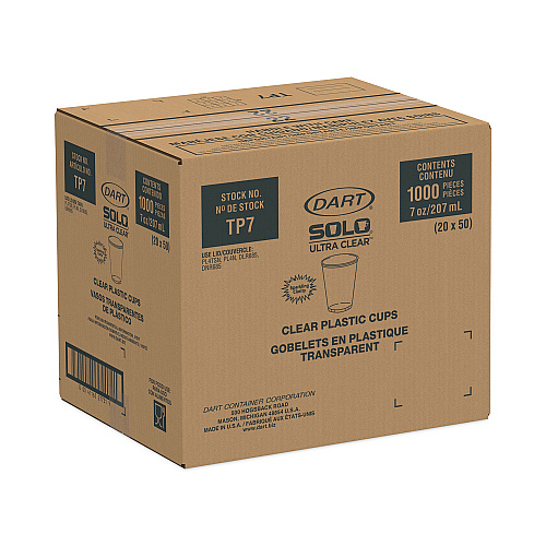 SOLO Ultra Clear Cups, 7 oz, PET, 50/Bag, 20 Bags/Carton (TP7)
