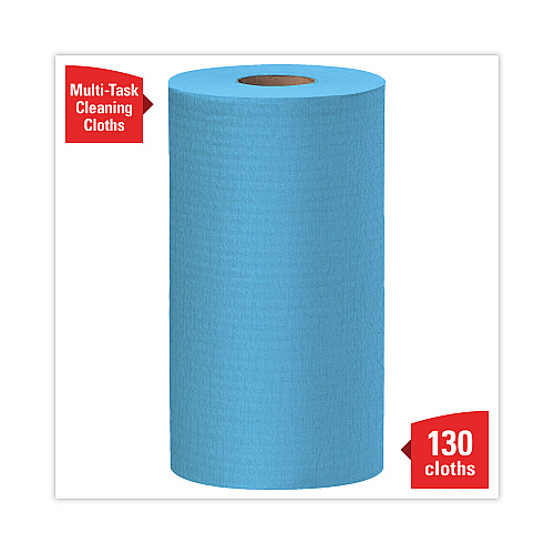 WypAll General Clean X60 Cloths, Small Roll, 13.5 x 19.6, Blue, 130/Roll, 6 Rolls/Carton (35431)