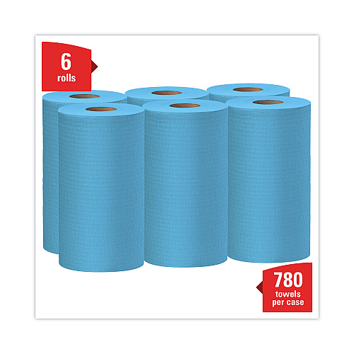 WypAll General Clean X60 Cloths, Small Roll, 13.5 x 19.6, Blue, 130/Roll, 6 Rolls/Carton (35431)