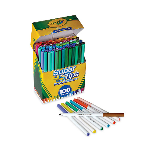 Crayola Super Tips Washable Markers, Fine/Broad Bullet Tips, Assorted Colors, 100/Set (585100)
