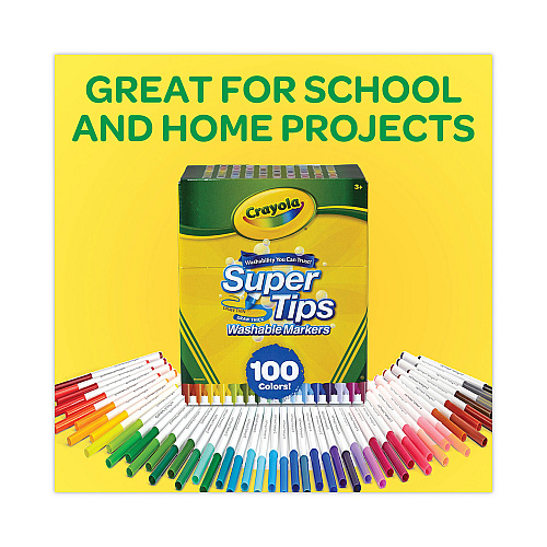 Crayola Super Tips Washable Markers, Fine/Broad Bullet Tips, Assorted Colors, 100/Set (585100)