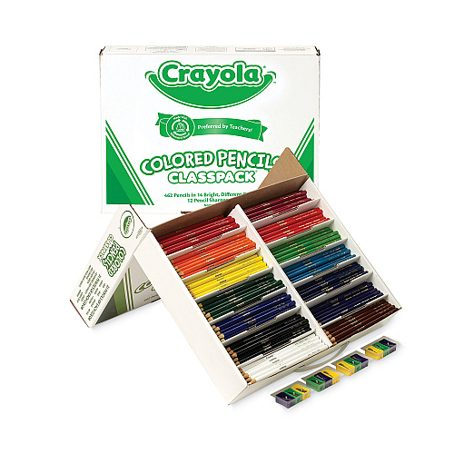 Crayola Color Pencil Classpack Set with (462) Pencils and (12) Pencil Sharpeners, 3.3 mm, 2B, Assorted Lead and Barrel Colors, 462/BX (688462)