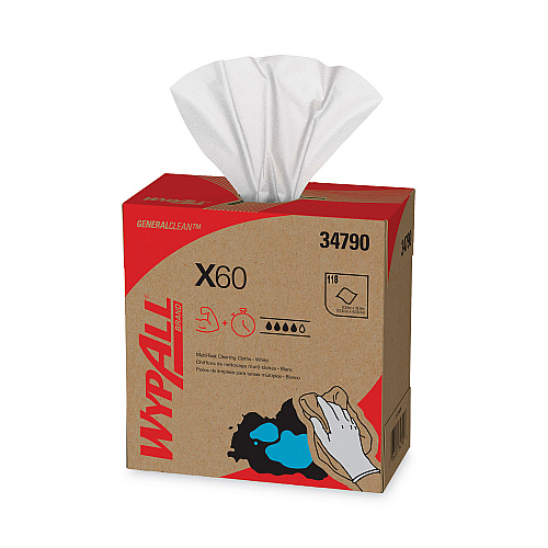 WypAll General Clean X60 Cloths, POP-UP Box, 8.34 x 16.8, White, 118/Box, 10 Boxes/Carton (34790CT)