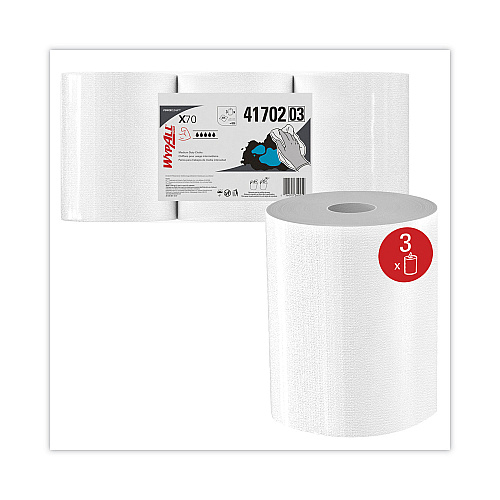 WypAll X70 Cloths, Center-Pull, 9.8 x 12.2, White, 275/Roll, 3 Rolls/Carton (41702)