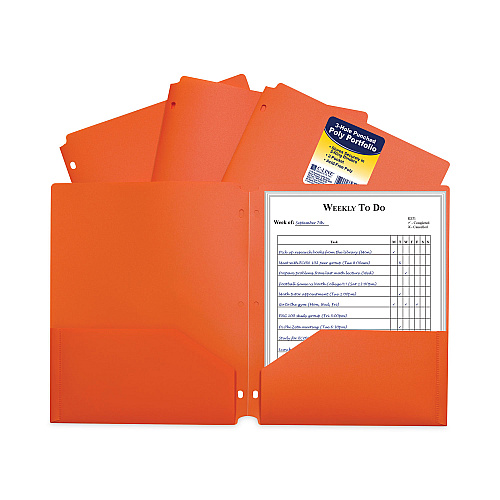 C-Line Two-Pocket Heavyweight Poly Portfolio Folder, 3-Hole Punch, 11 x 8.5, Orange, 25/Box (33932BX)