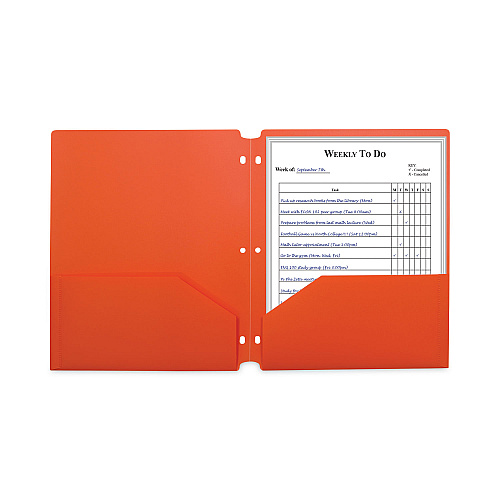 C-Line Two-Pocket Heavyweight Poly Portfolio Folder, 3-Hole Punch, 11 x 8.5, Orange, 25/Box (33932BX)