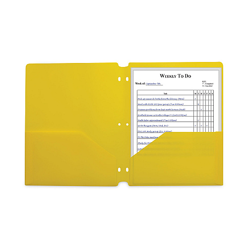 C-Line Two-Pocket Heavyweight Poly Portfolio Folder, 3-Hole Punch, 11 x 8.5, Yellow, 25/Box (33936BX)
