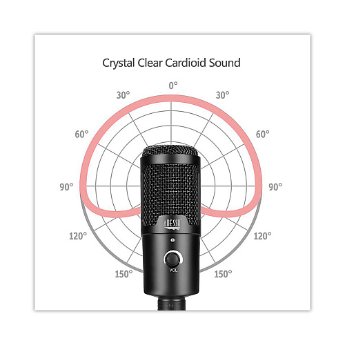 Adesso Xtream M4 Cardioid Condenser Recording Microphone, Black