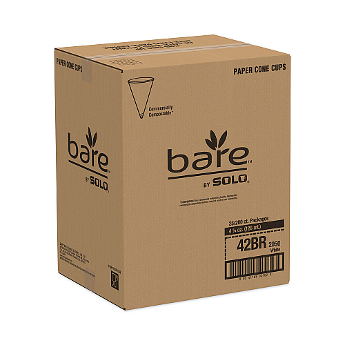 SOLO Bare Eco-Forward Treated Paper Cone Cups, ProPlanet Seal, 4.25 oz, White, 200/Bag, 25 Bags/Carton (42BR)