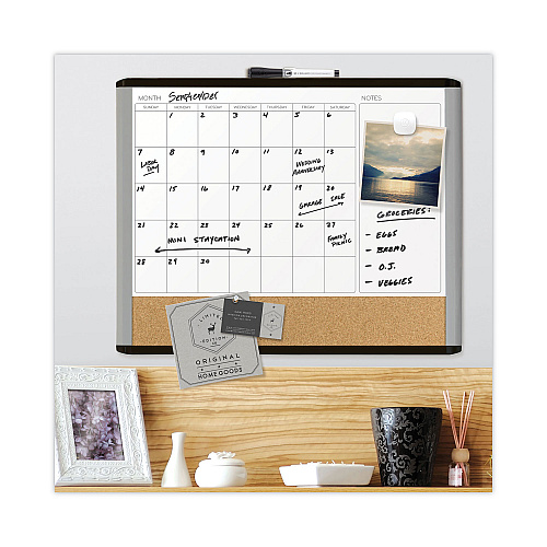 U Brands 3N1 Magnetic Mod Dry Erase Board, Monthly Calendar, 20 x 16, White Surface, Gray/Black Plastic Frame (388U0001)