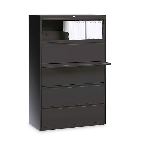 Hirsh Industries Lateral File Cabinet, 5 Letter/Legal/A4-Size File Drawers, Charcoal, 36 x 18.62 x 67.62 (16068)