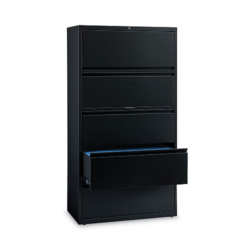 Hirsh Industries Lateral File Cabinet, 5 Letter/Legal/A4-Size File Drawers, Black, 36 x 18.62 x 67.62 (14992)
