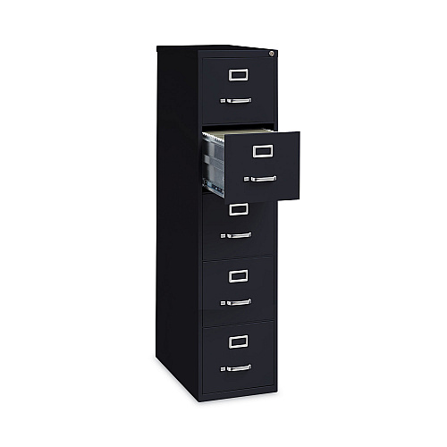 Alera Five-Drawer Economy Vertical File, Letter-Size File Drawers, 15" x 26.5" x 61.37", Black (ALEHVF1562BL)