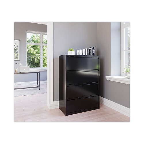 Hirsh Industries Lateral File Cabinet, 4 Letter/Legal/A4-Size File Drawers, Black, 36 x 18.62 x 52.5 (14989)