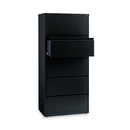 Alera Lateral File, Five Legal/Letter/A4-Size File Drawers, 30" x 18.62" x 67.62", Black (ALEHLF3067BL)