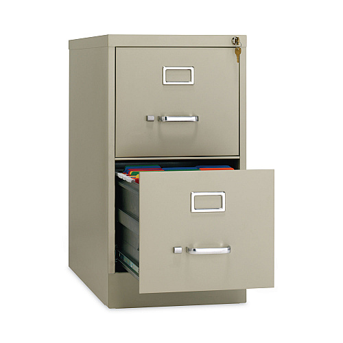 Alera Two-Drawer Economy Vertical File, Letter-Size File Drawers, 15" x 26.5" x 28.37", Putty (ALEHVF152629PY)